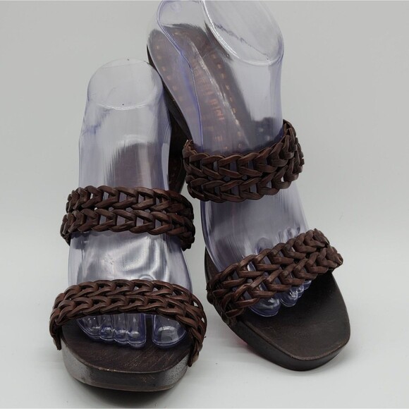 Gianni Bini Loop-T-Loop Sandal Heels Womens Sz 9.5 Brown Leather Boho Hippie 70s - Picture 5 of 12